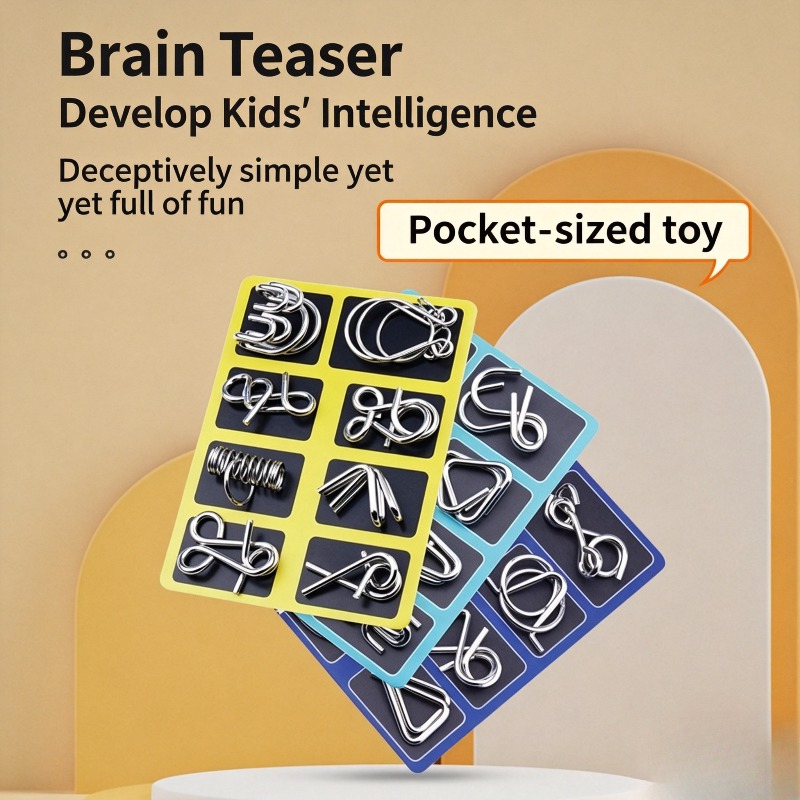 Game Educational For Kids Free - 8-teiliges Metall-Puzzle-Set, klassisches Denkspiel, ineinandergreifendes Entsperrspiel,