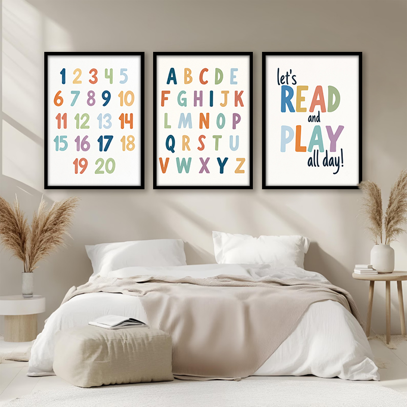 Kids Education Quote - Regenbogen ABC Zahlen Leinwand-Wandkunst-Set Buntes Alphabet