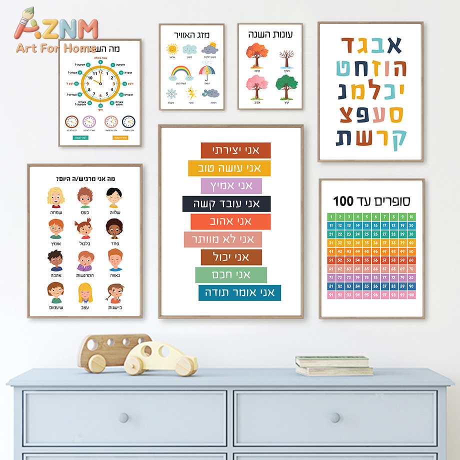 Kids Education Quote - AZNM Hebräische Lern-Wandkunst auf Leinwand: Alphabet,