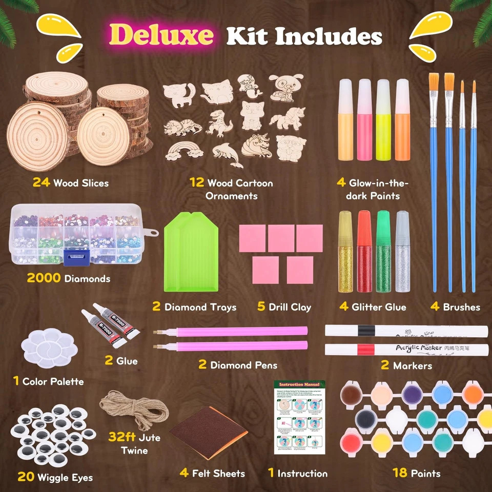 Kids Education Activities - Kinder Leuchtende Holzmalerei-Set, DIY Unfertige Holzscheiben